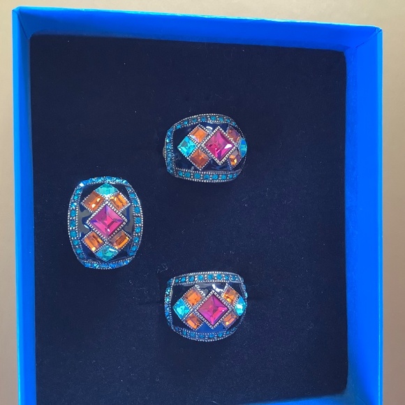 Heidi Daus Set Master Clasp Earrings and Ring Multi Colored Pierced Ring SZ 10 - Picture 11 of 15